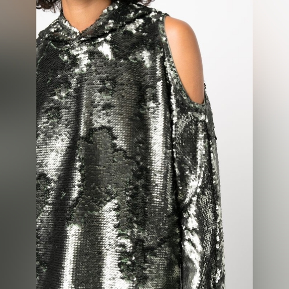 Sz XS NWT $895 RtA hooded open shoulder sequined top - Picture 9 of 9